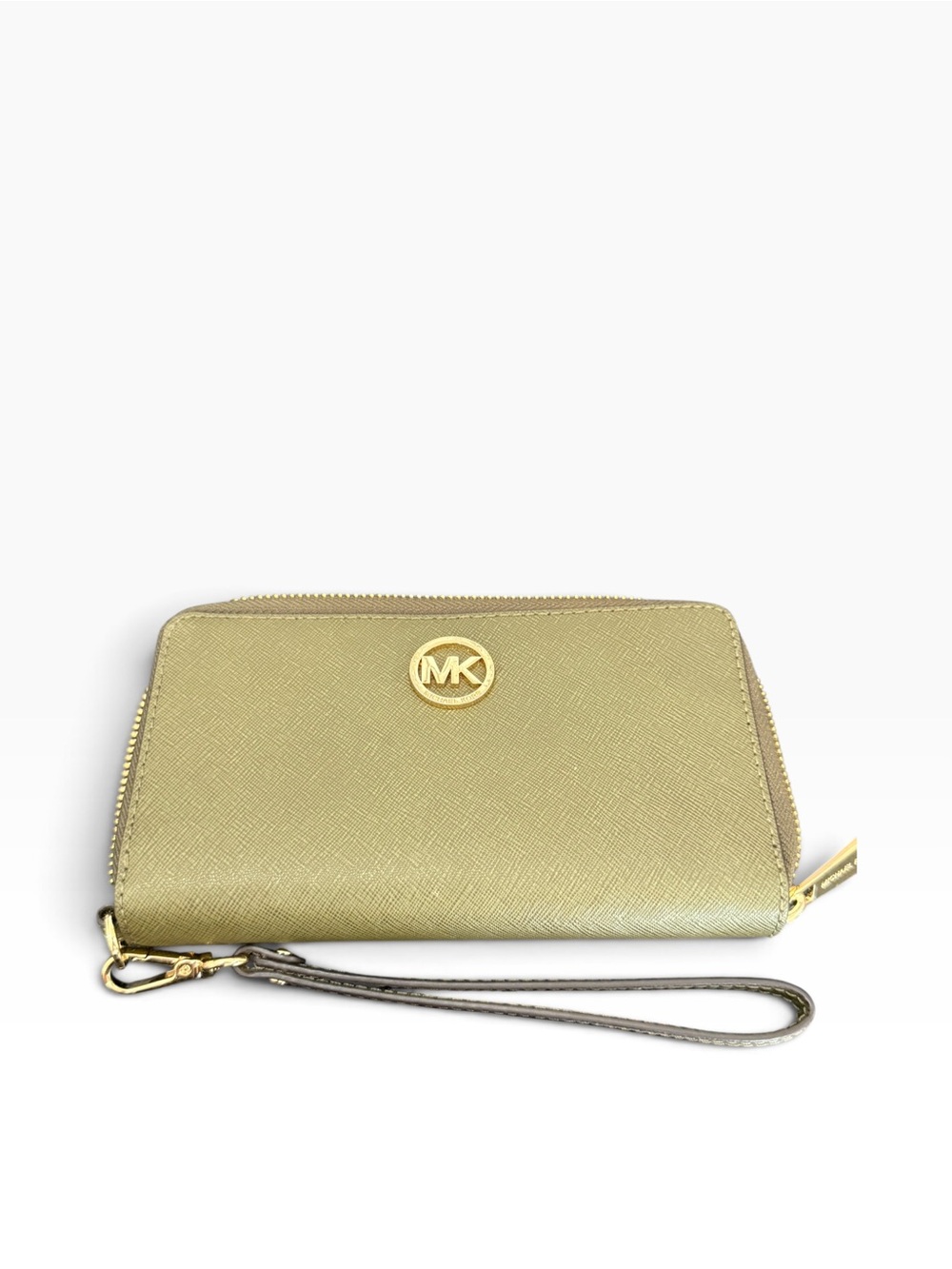 Michael Kors Gold Saffiano Zip Wristlet with MK Emblem